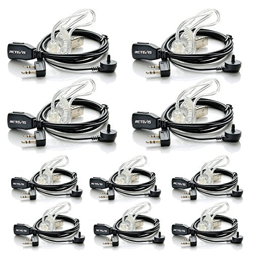 Case of 10, Walkie Talkies Earpiece with Mic 2 Pin Acoustic Tube Headset Compatible with Baofeng UV-5R H-777 RT21 RT22 Arcshell AR-5 Two Way Radio