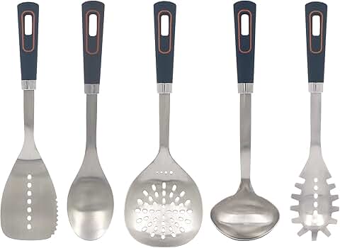 5-Piece Stainless Steel Kitchen Utensil Set with Non-Slip Handles