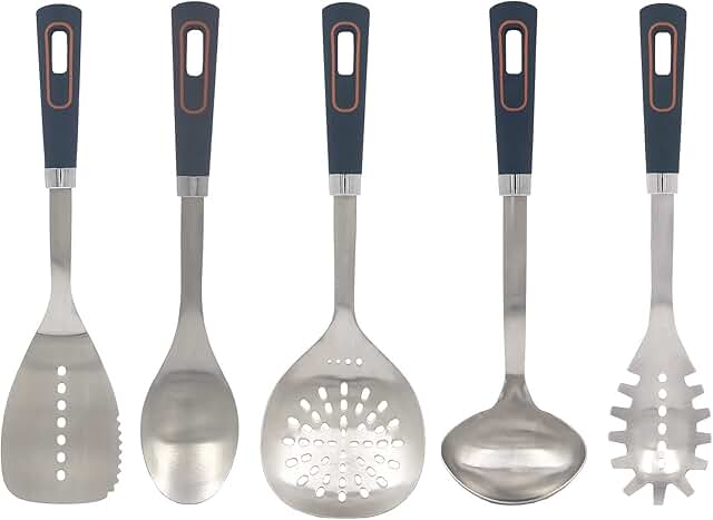 5-Piece Stainless Steel Kitchen Utensil Set with Non-Slip Handles