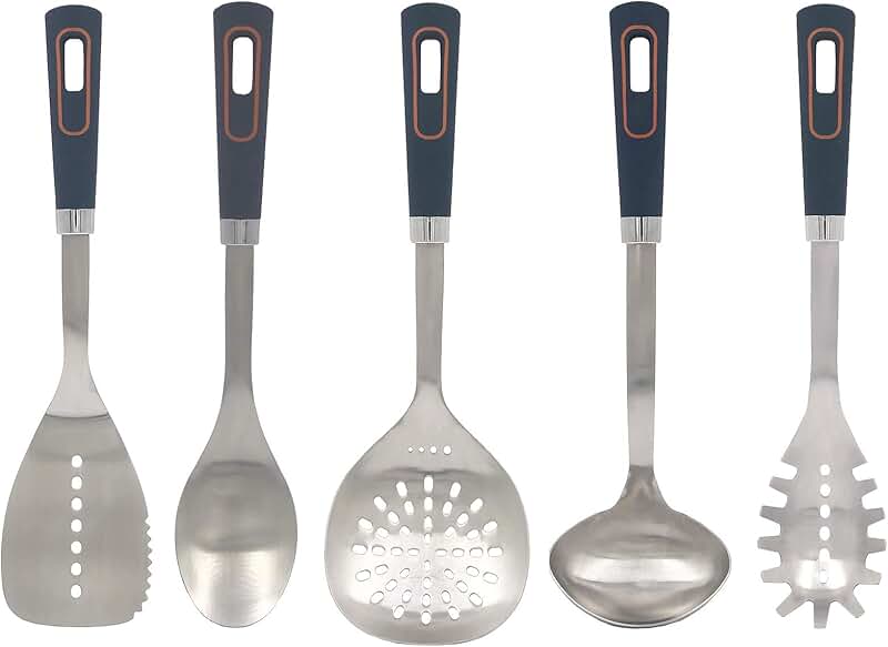 5-Piece Stainless Steel Kitchen Utensil Set with Non-Slip Handles