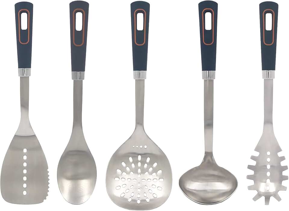 5-Piece Stainless Steel Kitchen Utensil Set with Non-Slip Handles