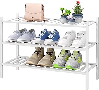 White 3-Tier Bamboo Shoe Rack for Closet and Entryway