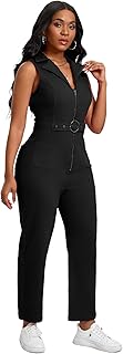 Women's Sleeveless V-Neck Belted High Waist Jean Romper