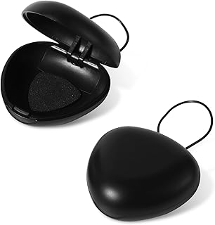 Small black triangular earplug storage cases with lanyard