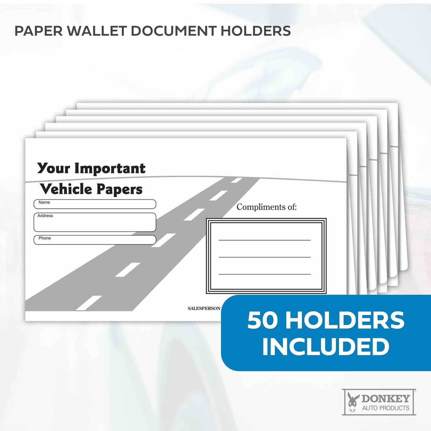 Black Vehicle Document Holders Pack of 50