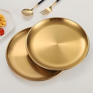 Two 5.5-Inch Stainless Steel Dinner Plates in Gold