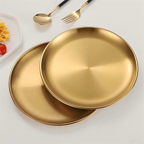 Two 5.5-Inch Stainless Steel Dinner Plates in Gold