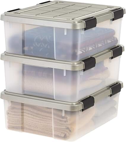 Set of 3 Clear 27 Qt Storage Bins with Gasket Seal Lids
