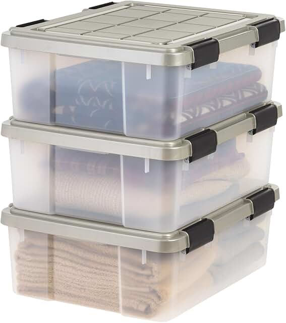 Set of 3 Clear 27 Qt Storage Bins with Gasket Seal Lids