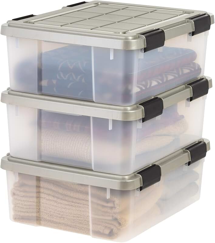 Set of 3 Clear 27 Qt Storage Bins with Gasket Seal Lids