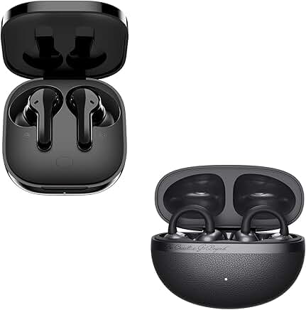 Black QCY T13 and Crossky C50 earbuds