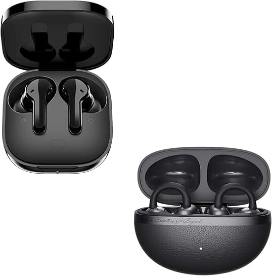 Black QCY T13 and Crossky C50 earbuds