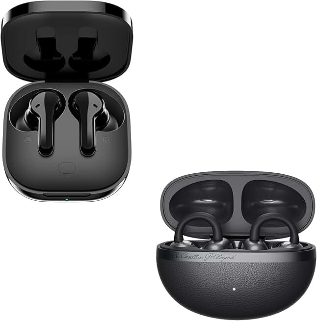 Black QCY T13 and Crossky C50 earbuds