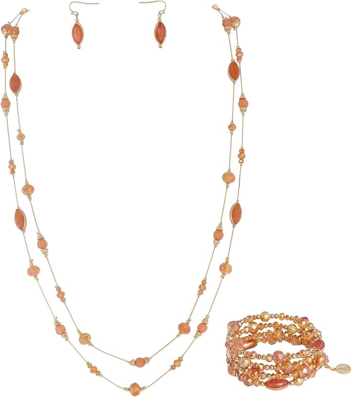 Two-Layer Illusion Wire Beaded Necklace and Earrings Set