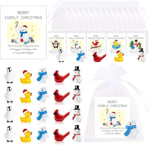 30 Mini Christmas Resin Animal Gifts with Cards and Bags