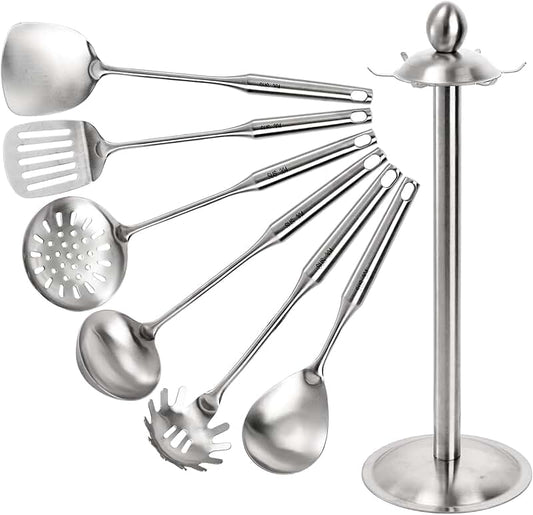 Kitchen utensil set with handles for non-stick cookware
