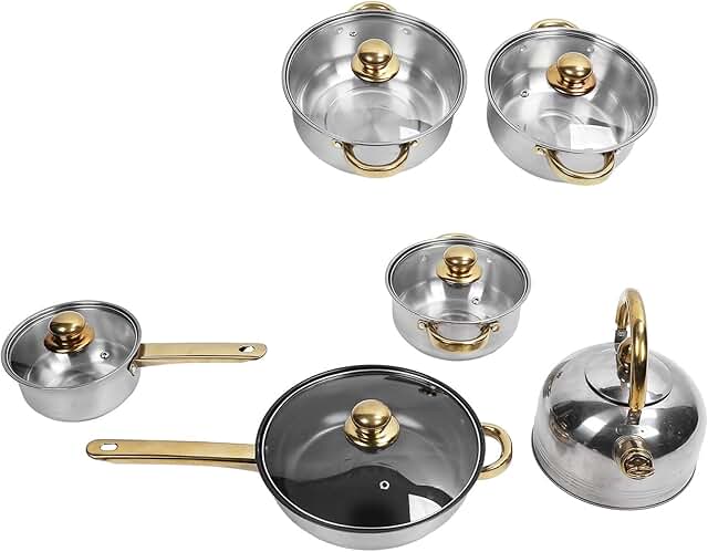12-Piece Stainless Steel Cookware Set with Detachable Handle