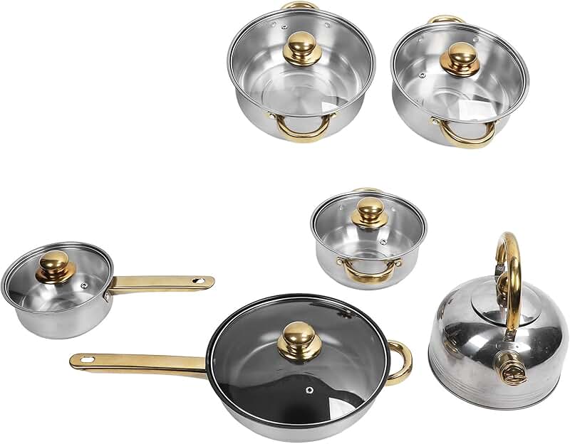 12-Piece Stainless Steel Cookware Set with Detachable Handle
