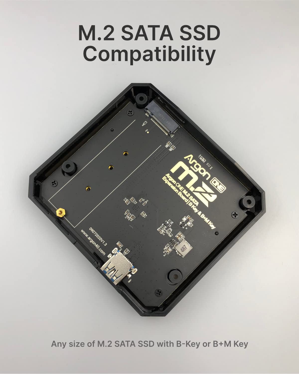 ONE M.2 Aluminum Case for Raspberry Pi 4 with Power Button and Fan | SATA SSD Support | B-Key and B+M Key Compatible