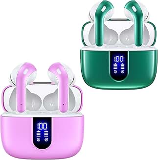 Forest Green and Sunset Pink True Wireless Earbuds with Charging Case
