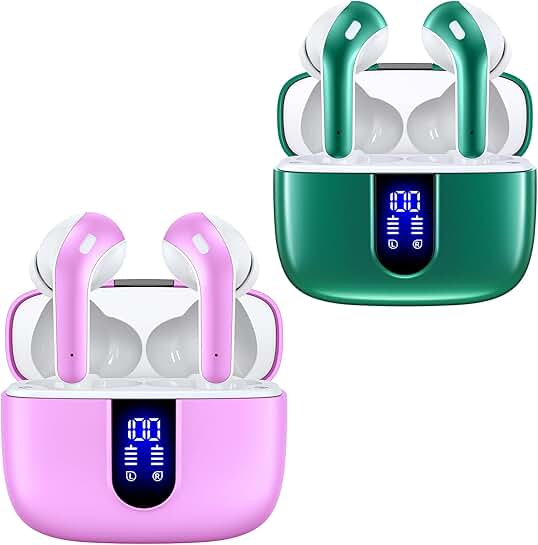 Forest Green and Sunset Pink True Wireless Earbuds with Charging Case