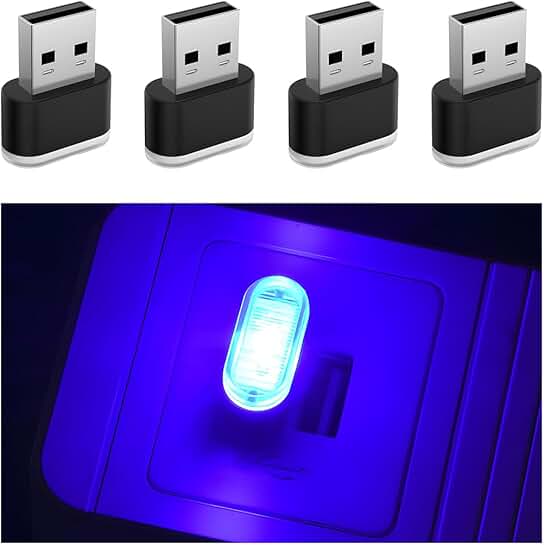 Set of 4 USB Interior Car LED Lights for Night Decoration
