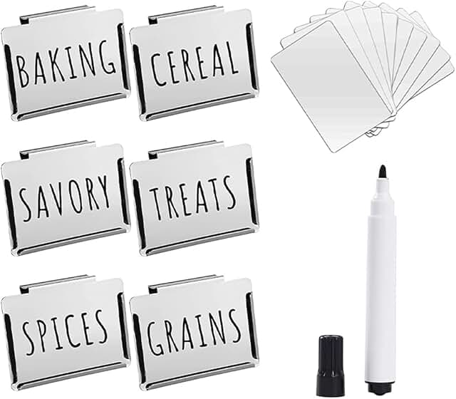 Kitchen Clip Label Holders, 6 Pack with 20 Cards