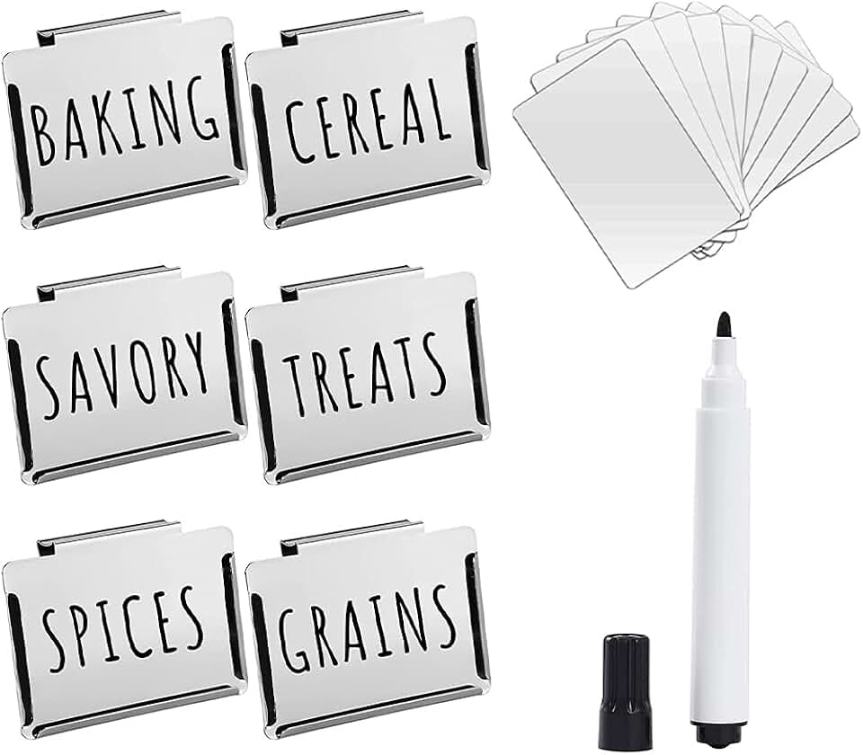 Kitchen Clip Label Holders, 6 Pack with 20 Cards