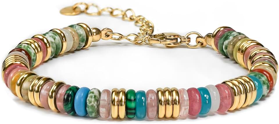 Colorful 18K Gold Plated Beaded Bangle Set for Women