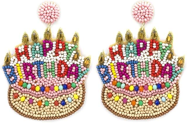 Beaded Birthday Cake Post Earrings
