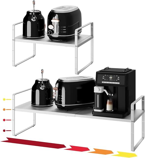 Expandable 16.5-27.1" White Metal Shelf Organizer, 2-Pack
