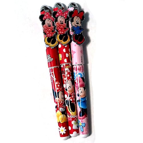 Red and pink Minnie Mouse pen set, 3 pieces