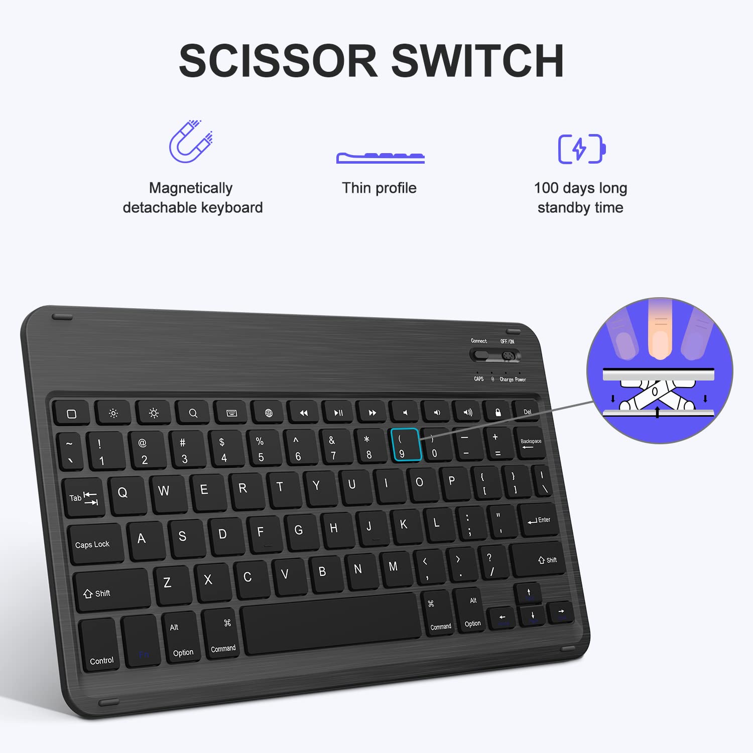 Keyboard Case for iPad 9th Generation (2021)/8th Gen/7th Gen 10.2 Inch, Detachable Wireless with Pencil Holder Stand Folio Keyboard Cover for New iPad 9th Gen/8th Gen/7th Gen 10.2, Black