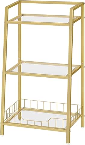 Gold Glass 3-Tier Floor Shelf for Bathroom and Laundry