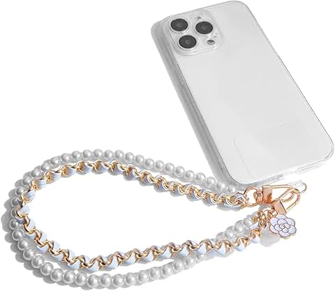 Pearl Beaded Phone Wrist Strap with Double Chains