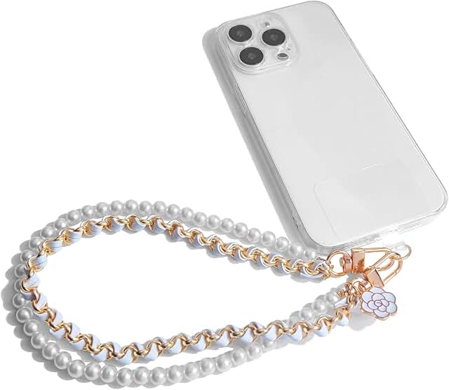 Pearl Beaded Phone Wrist Strap with Double Chains