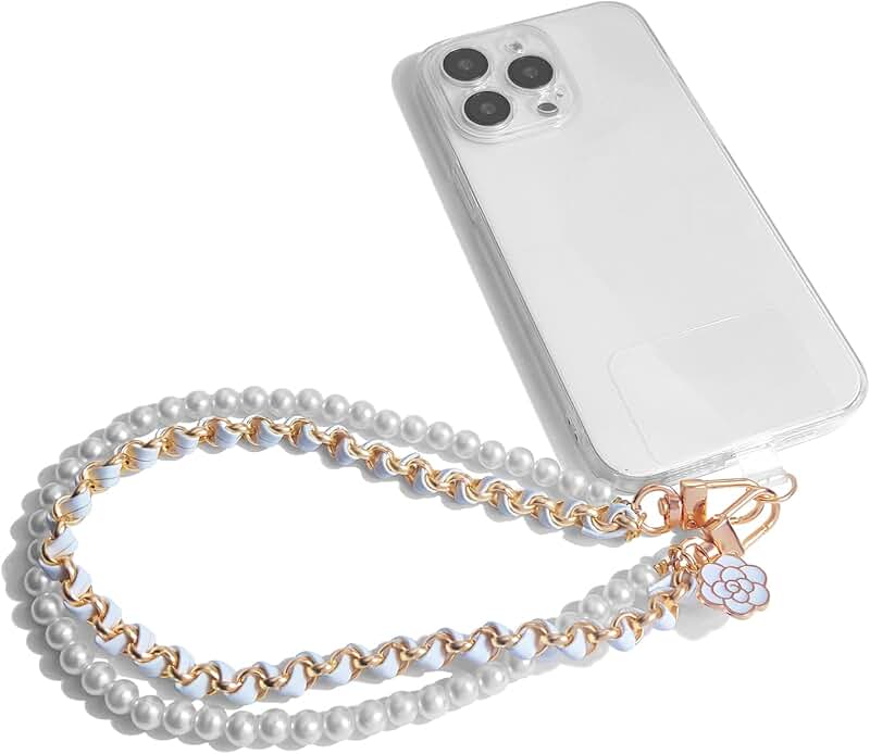 Pearl Beaded Phone Wrist Strap with Double Chains