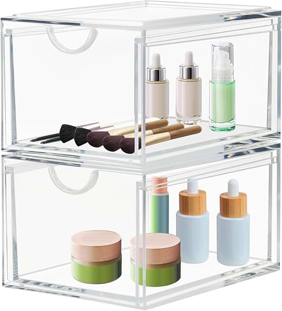 Two Clear Acrylic Stackable Cosmetic Storage Drawers