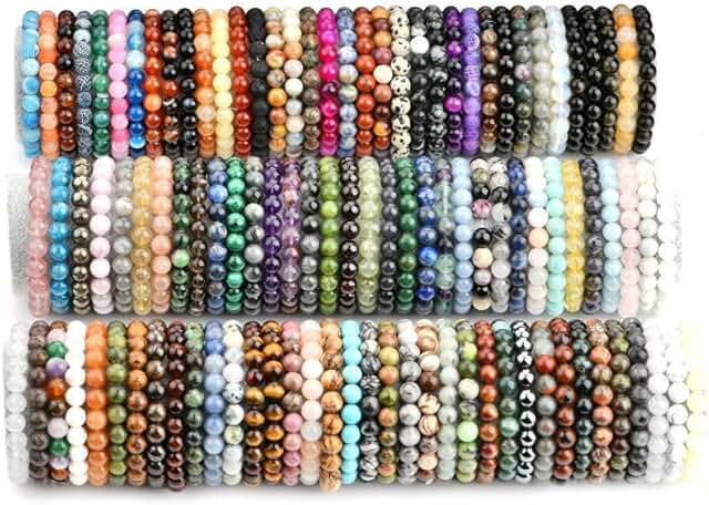 Set of 15 Boho Beaded Elastic Bracelets in Multiple Colors