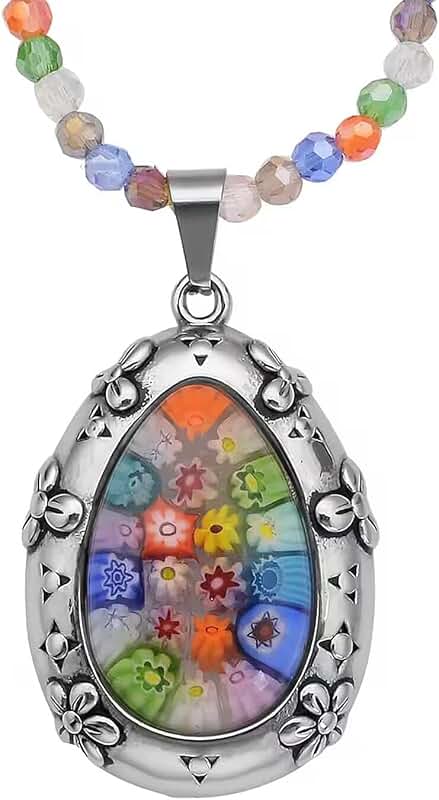 Colorful Murano Style Millefiori Glass Necklace for Women