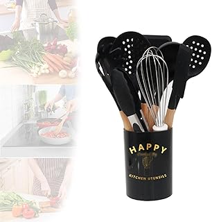11-Piece Wooden Handle Kitchen Utensil Set with Holder