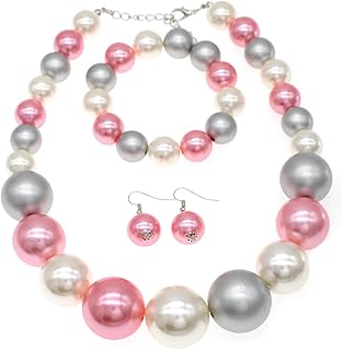 Large Faux Pearl Necklace and Earrings Set for Women