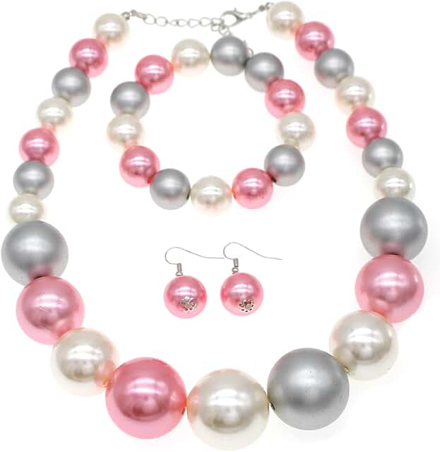 Large Faux Pearl Necklace and Earrings Set for Women