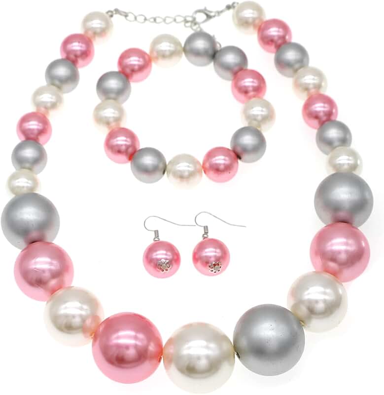 Large Faux Pearl Necklace and Earrings Set for Women