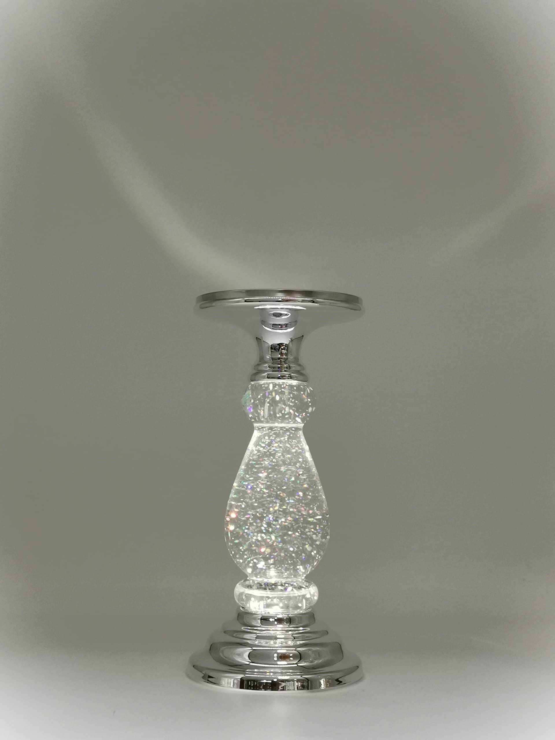 Silver Swirling Glitter Pedestal with Timer  USB Compatible with 3-Wick Candles