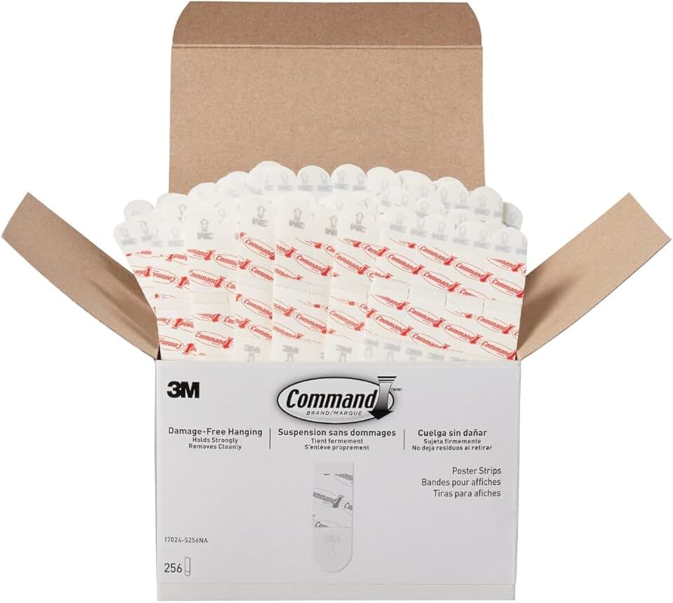 Damage-Free Poster Hanging Strips, 256 White Adhesive Strips
