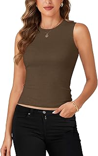 Women's Slim Fitted Racerback Crew Neck Knit Tank Top
