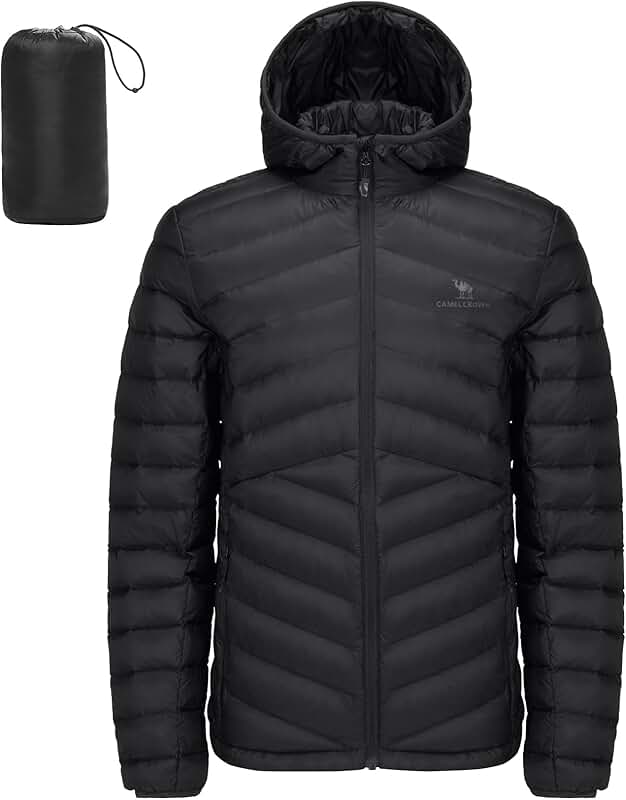 Men's Lightweight Packable Hooded Down Jacket for Outdoor Travel