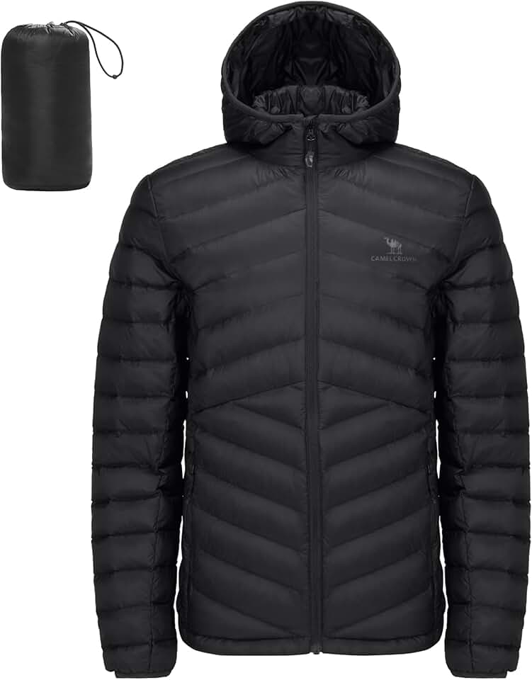 Men's Lightweight Packable Hooded Down Jacket for Outdoor Travel