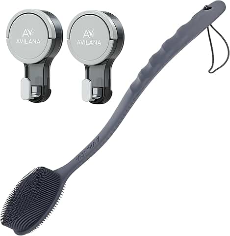 Long Handle Silicone Body Scrubber with Suction Hooks